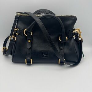 Dooney & Bourke Black Leather Satchel with Gold Accents